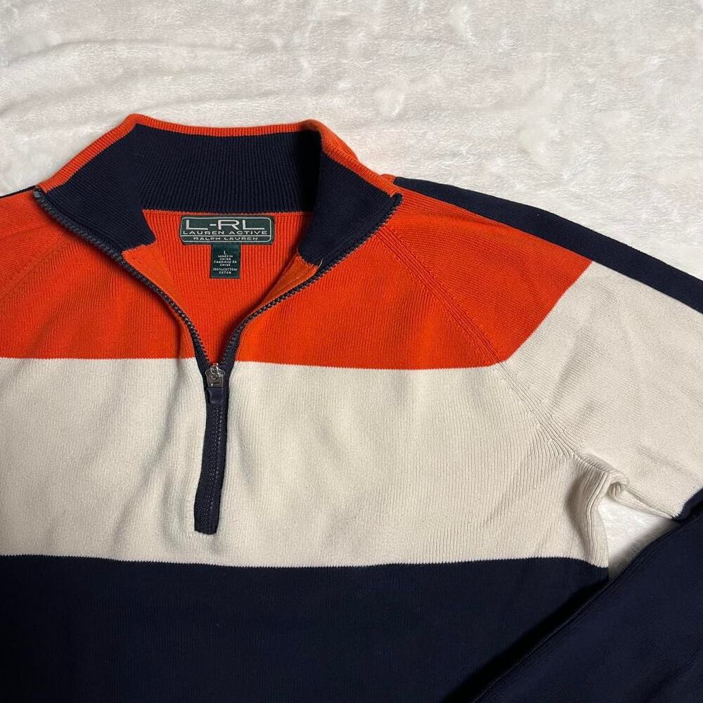 Ralph Lauren Active Sweater Womens Large 1/2 Zip Colorblock LRL Ribbed Knit